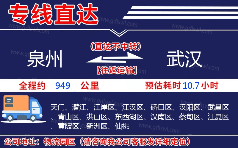 泉州到武漢物流公司 泉州到武漢物流公司